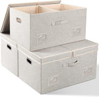 Graciadeco 75 Quarts Extra Large Decorative Storage Bins with Lids, 3 Packs Beige Collapsible Storage Bins with Lids, Stackable Storage Bins Decorative Box Storage With Lid Extra Large