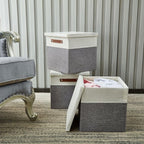 DECOMOMO Storage Basket with Lid, Storage Cubes with Handles, Fabric Box with Lid (Grey and White, 11” / 3 Pack)