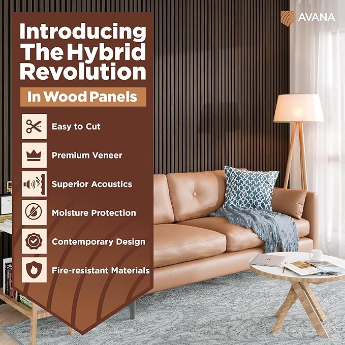 Avana Modern Acoustic Wood Wall Panels – 94.4x12.6 Inch Dark Walnut Acoustic Panels 1 PC – Wall Panels For Interior Wall Decor For Homes, Offices, Studios – Sturdy And Durable Wood Panels For Wall