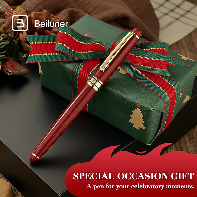 BEILUNER Luxury Rosewood Ballpoint Pen Writing Set - Elegant Fancy Nice Gift Pen Set for Signature Executive Business Office Supplies - Gift Boxed with Extra Refills (Black)