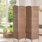 HOMCOM Room Divider, 4 Panel Folding Privacy Screen, 6FT Tall Portable Wicker Weave Partition Wall Divider for Bedroom, Home Office, Natural