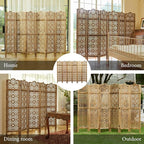 68.9Inch Folding Room Divider, 6 Panels Wood Carved Privacy Screens, Free Assembled Privacy Screen Decorative Partition for Home Office Restaurant (Dark Brown)