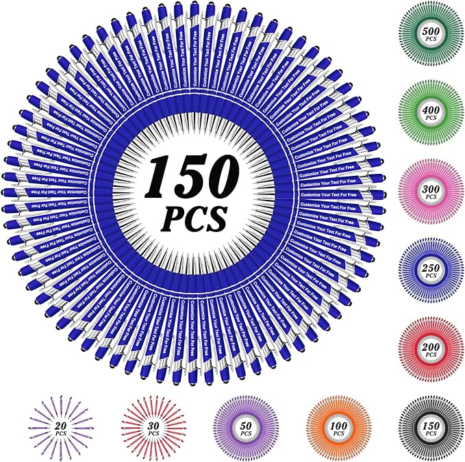 Max 500 Pcs Personalized Pens Bulk, Custom Pens with Free Engraving, Customized Stylus Tip Ballpoint Pen with Your Name Massage Text for School Office Business Graduation Anniversaries-150 Packs