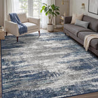 GENIMO 3x5 Area Rugs for Living Room, Machine Washable Non Slip Blue Rugs, Low Pile Lightweigt Modren Print Indoor Rug for Bedroom, Dining Room, Home Office, Blue Ivory
