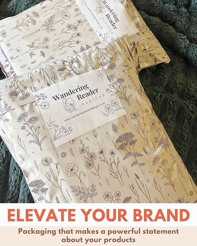 Poly Mailers 6x9-100 Pack Biodegradable Shipping Bags for Stationery and Small Accessories - Impack Self-Seal Waterproof Thick Mailing Envelope for Small Items - Wildflower