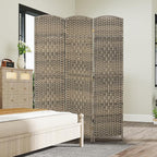 HOMCOM 3 Panel Room Divider, 6' Tall Folding Privacy Screen, Hand-Woven Freestanding Wall Partition for Home Office, Bedroom, Dark Rustic Oak
