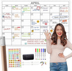 Large Dry Erase Wall Calendar - 24"x 36" Undated Monthly Calendar for Home, Office, Classroom - Reusable Laminated Task Organizer