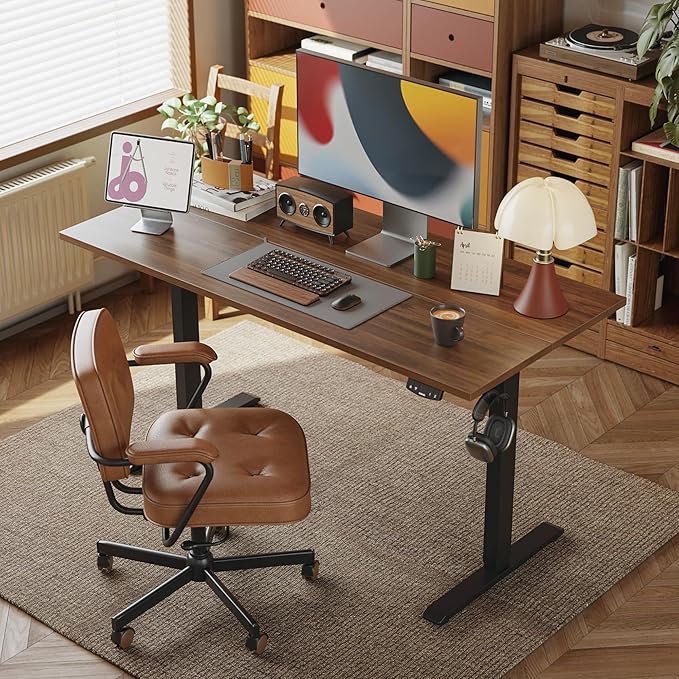 Agilestic Electric Standing Desk, 48 x 24 Inches Height Adjustable Desk, Sit Stand up Desk for Work Office Home, Ergonomic Rising Computer Table with Memory Preset, Dark Walnut