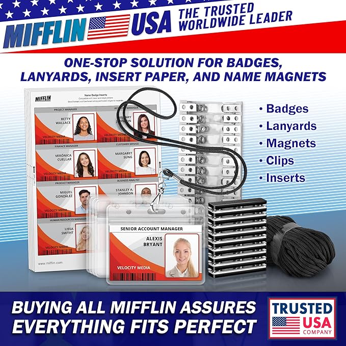 Mifflin-USA Card Protector (4x3 Inch, Clear, Bulk 50 Pack) Quick Load Horizontal No Zipper Name ID Badge Holder