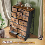 Romorgniz 57“H Dresser for Bedroom with Multiple Drawers, Fabric Dressers & Chests of Drawers for Bedroom,Large Dresser, Sturdy Metal Frame & Wood Top,Entryway, Hallway(Rustic Brown)