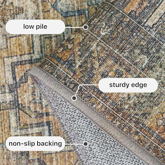 GENIMO 3x5 Area Rugs for Living Room, Machine Washable Non Slip Vintage Rugs, Low Pile Lightweight Chenille Print Rug for Bedroom, Dining Room, Home Office, Warm Taupe