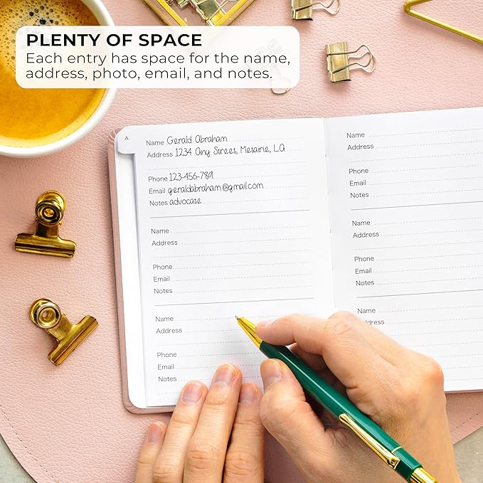 Clever Fox Address Book with alphabetic tabs - PU leather telephone and address book for keeping contacts safe, Contact Organizer Journal, Small Size (4.0″ x 5.5″), Hardcover, Rose Gold