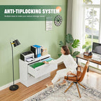 Letaya 2 Drawer Metal Filing Organization Office Cabinets with Lock,Lateral File Cabinets for Home Office Hanging Files Letter/Legal/F4/A4 Size (2 Drawer-White)