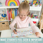 Desk Name Tags for Classroom – 36 Student Name Plates for Classroom Kindergarten, Preschool, 1st, 2nd & 3rd Grade, 14.5 x 4in Teacher Nameplates for Student Desks, Smiley Nametags
