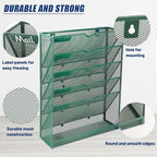 EASEPRES 6 Tier Desk File Organizer, Mesh Hanging Wall Mount Document Organization Stand, Desktop Vertical Mail Paper Folder Holder Rack with Bottom Tray for Office Cubicle, Sides Closed, Dark Green