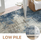 GENIMO Washable Area Rugs for Living Room, 9x12 Modern Non Slip Rugs, Low Pile Lightweight Soft Print Rug for Bedroom, Dining Room, Home Office, Washed Slate Blue
