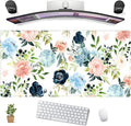 Pink Blue Floral Desk Mat Mousepad Cute Flowers Mouse Pad Gaming XL Large Extended Desk Pad Desk Matt for Desktop, Computer Laptop Keyboard Mouse Mat for Women Office Decor Accessories 31.5x15.7 in