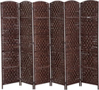 HOMCOM Room Divider, 6 Panel Folding Privacy Screen, 6FT Tall Portable Wicker Weave Partition Wall Divider for Bedroom, Home Office, Brown