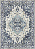 GENIMO 2x7 Runner Rugs for Hallway, Machine Washable Non Slip Vintage Rugs, Low Pile Lightweight Soft Print Rug for enrtyway, Corridor, Home Office, Kitchen, Center Blue