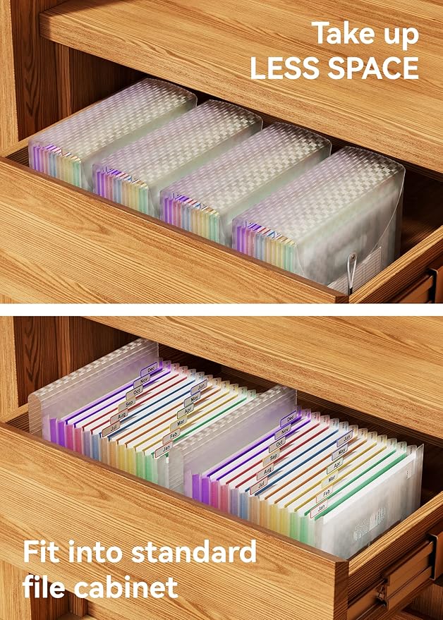 ABC life 12 Pockets Accordion File Organizer Expanding File Folders, Portable Monthly Bill Receipt Document Organizer, Expandable Accordian Filing Folder Letter A4 Size, Colored Tabs (Green)