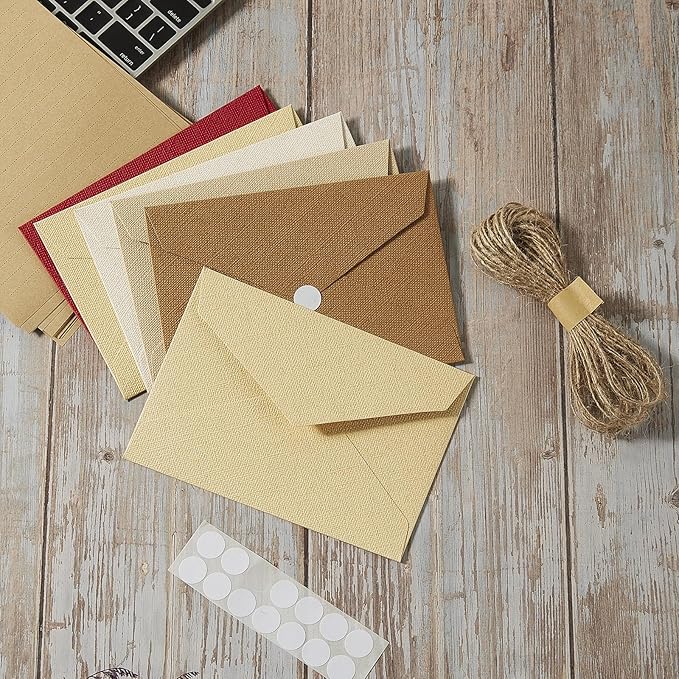 20 Pack-Best Paper and Heavyweight Envelopes Set 6.30'' X 4.33'' with Jute Rope for Office, Wedding Gift Cards, Invitations, Graduation, Baby Shower, Parties and Diy cards (Multicolor-20pack)