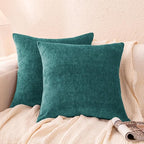 Amazon Basics Chenille Throw Pillow Covers, Home Decor Cushion Cover for Bedroom Living Room Couch Bed, 18" W × 18" L, Deep Teal