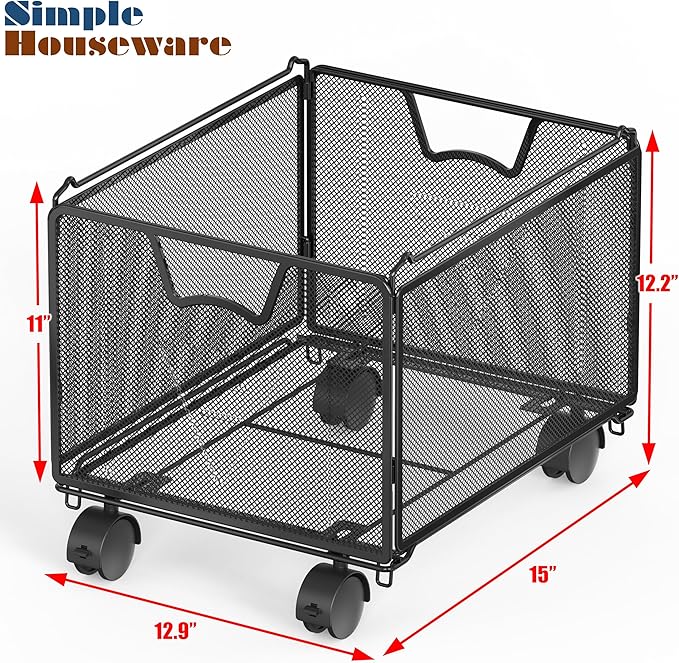 SIMPLE HOUSEWARE Stackable Mesh Hanging File Folder Organizer with Wheels, Black