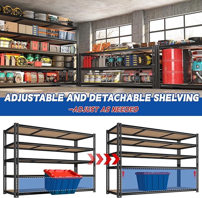 ROOMFAVE 60" W Garage Shelving 72" H Metal Shelving 3500LBS Storage Shelves Heavy Duty 5 Tier Adjustable Shelving Unit for Storage Rack Pantry Shelf Commercial,60" W x 18" D x 72" H