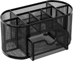 EasyPAG Mesh Pen Holder Desk Organizer with Drawer Stationery Supplies Organizer for Dorm School 9 Compartments Workspace Desk Accessories Organization for Office, Black
