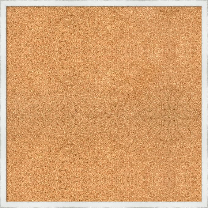 Amanti Art Natural Cork Board for Wall, 27x27 Vision Board with White Frame, Large Corkboard Office Decor for Home Organization, Country Rustic Corkboard Pinboard to Display Items for Home