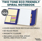 DISCOUNT PROMOS Custom Eco Friendly Spiral Notebooks with Pens Set of 100, Personalized Bulk Pack - Perfect for School, Office, Home - Blue