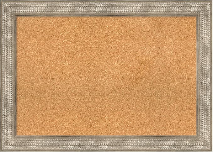 Amanti Art Natural Cork Board for Wall, 30x42 Vision Board with Silver Wood Frame, Large Corkboard Office Decor for Home Organization, Traditional Corkboard Pinboard to display items for home