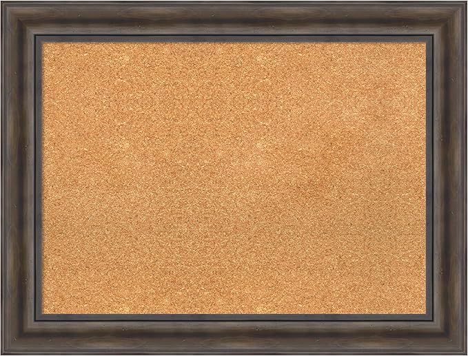 Amanti Art Natural Cork Board for Wall, 25x33 Vision Board with Brown Wood Frame, Medium Corkboard Office Decor for Home Organization, Rustic Farmhouse Corkboard Pinboard to display items for home