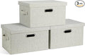 Graciadeco Medium 15" 21 Quart Collapsible Stackable Storage Bins with Lids, 3 Packs Beige Foldable Fabric Closet Boxes Heavy-duty Linen Cube Baskets Container for Bedroom Office (15 x 11 x 8)