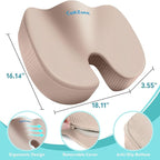 Office Chair Seat Cushion, Cooling Gel Enhanced Memory Foam Cushion for Long Sitting - Back, Sciatica, Coccyx, Tailbone Pain Relief Pillow - for Office, Gaming, Car, Wheelchair - Khaki, X-Large