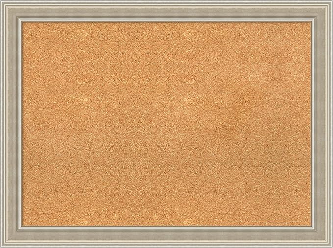 Amanti Art Natural Cork Board for Wall, 24x32 Vision Board with Silver Wood Frame, Medium Corkboard Office Decor for Home Organization, Modern Contemporary Corkboard Pinboard to display items for home
