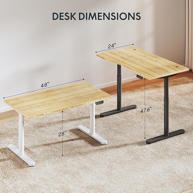 FLEXISPOT Bamboo Electric Standing Desk with Elegant Oval Legs, 48"x24" Height Adjustable Desk for Home Office & Living Spaces, White Frame