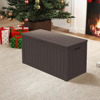 Decksplore 100 Gallon Outdoor Storage Box Waterproof, Lockable Resin Deck Box Patio Storage Bin for Pool Accessories Cushion Furniture, Garden Tools, UV-Resistant Outside Delivery, Brown