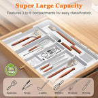 Spaclear Large Utensil Drawer Organizer Expandable Silverware Organizer for Kitchen Drawer Adjustable Cooking Utensil Holder Cutlery Flatware Tray Spatula Tools Gadgets Storage Dividers Plastic White