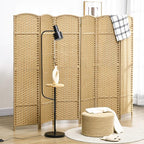 HOMCOM Room Divider, 6 Panel Folding Privacy Screen, 5.6' Tall Freestanding Wall Partition for Home Office, Bedroom, Nature Wood
