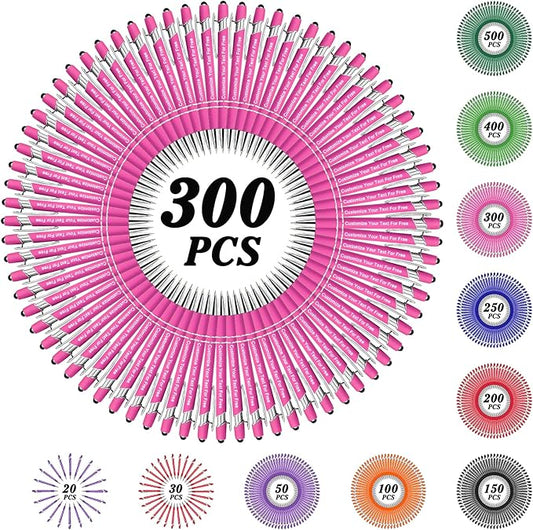Max 500 Pcs Personalized Pens Bulk, Custom Pens with Free Engraving, Customized Stylus Tip Ballpoint Pen with Your Name Massage Text for School Office Business Graduation Anniversaries-300 Packs