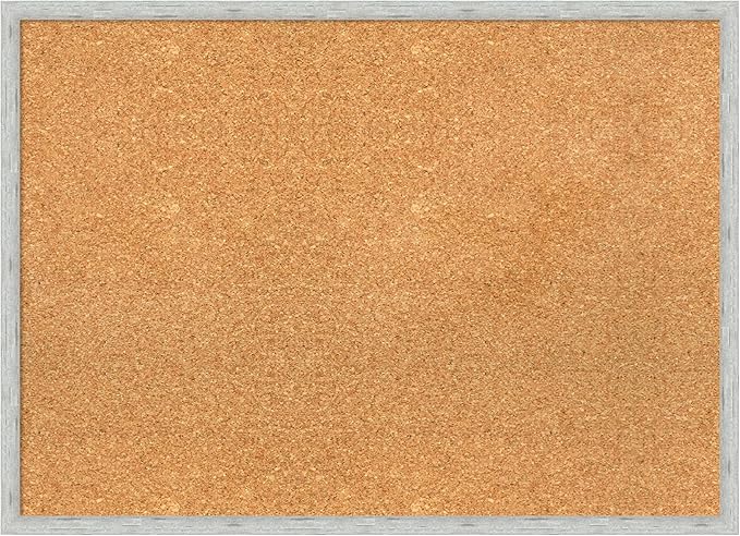 Amanti Art Natural Cork Board for Wall, 21x29 Vision Board with Silver Wood Frame, Medium Corkboard Office Decor for Home Organization, Modern Contemporary Corkboard Pinboard to display items for home