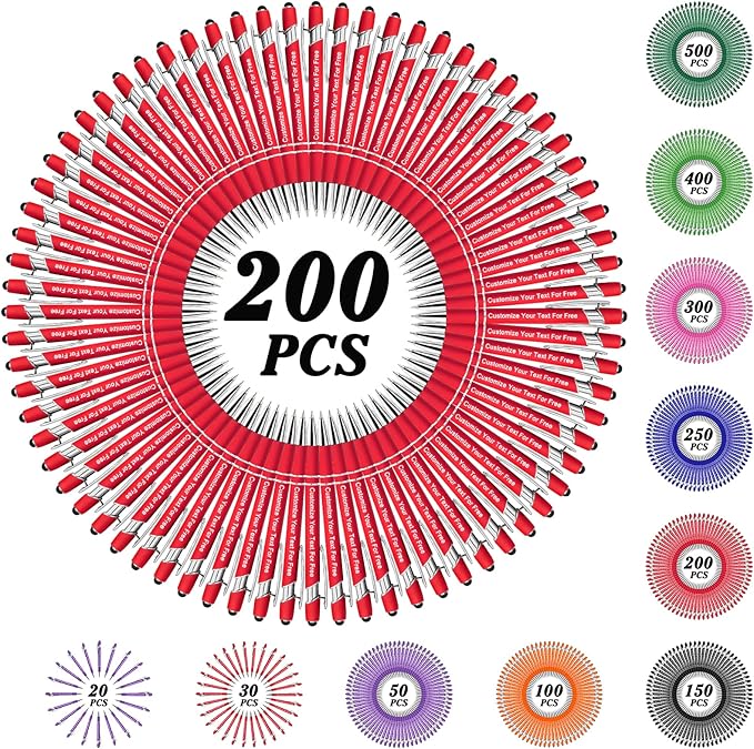 Max 500 Pcs Personalized Pens Bulk, Custom Pens with Free Engraving, Customized Stylus Tip Ballpoint Pen with Your Name Massage Text for School Office Business Graduation Anniversaries-200 Packs
