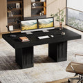 Tribesigns 63 Inch Executive Desk, Modern Office Computer Desk with Heavy Duty Double Pedestal, Large Study Writing Table Business Furniture for Home Office, Black