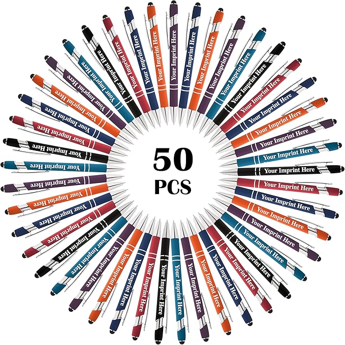Up to 500 Pcs Custom Pens Bulk | Rainbow of Colors | Soft-Touch Metal Black Ink Personalized with Name or Message (Assorted, 50 pcs)