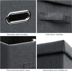 Graciadeco Large 17" 36 Quart Collapsible Stackable Storage Bins with Lids, 3 Packs Dark Gray Foldable Fabric Closet Storage Boxes with Lids, Heavy-duty Linen Cube Baskets(17x12x11)
