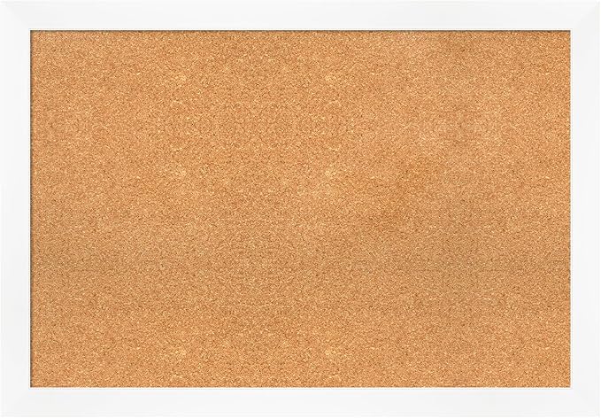 Amanti Art Natural Cork Board for Wall, 27x39 Vision Board with White Frame, Large Corkboard Office Decor for Home Organization, Modern Corkboard Pinboard to Display Items for Home Organization in