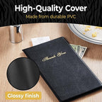 Restaurant Check Presenters - Guest Check Card Holder with Gold Thank You Imprint - 5.5" x 10" (Black, 2 Pack)