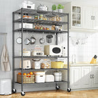Romorgniz 82" H X45 W X18 D Storage Shelves with Wheels, 6 Tier Wire Shelving Adjustable Metal Shelving Pantry Shelves Capacity 1200LBS for Garage Shelving, Pantry, Kitchen, Closet, Black,2P