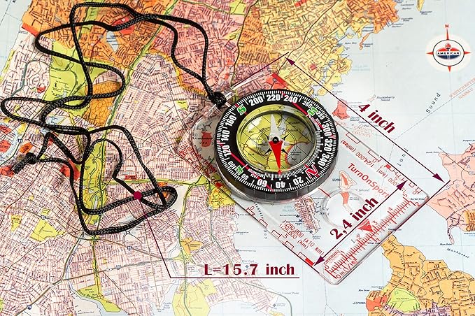 TurnOnSport Orienteering Compass - Advanced Scout Compass for Hiking, Camping, and Backpacking - Best Survival Gifts for Kids